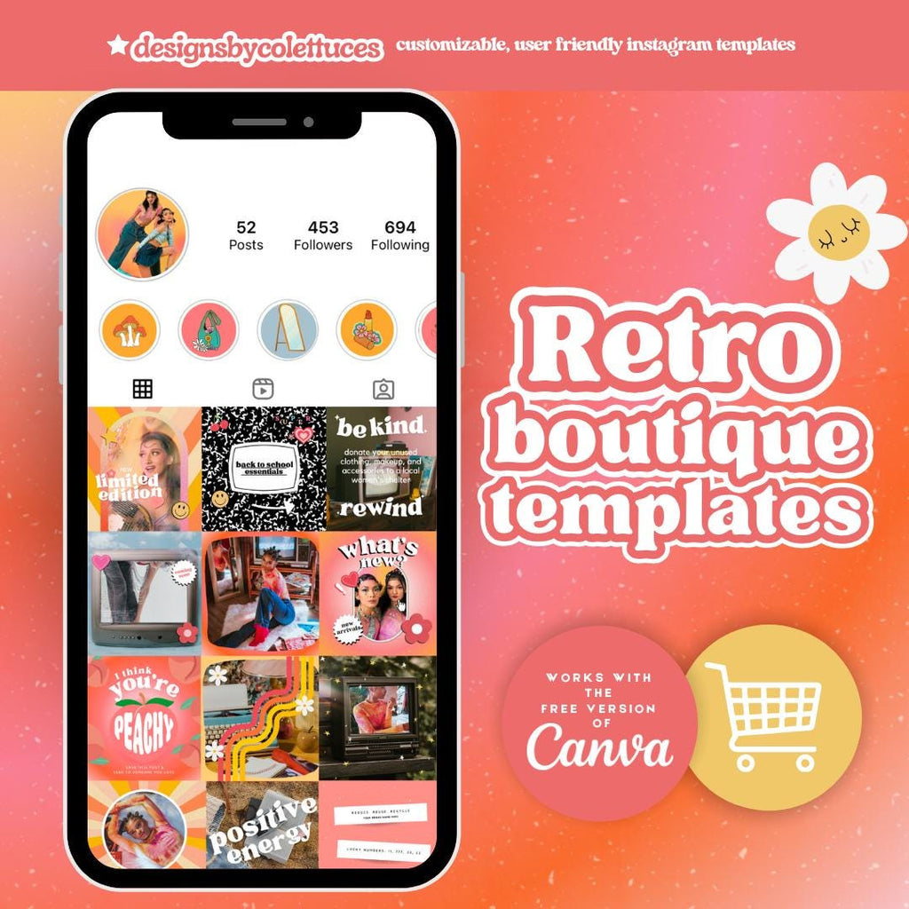 Retro Instagram Brand Kit – 101 Groovy Canva Templates for Small Businesses & Creators