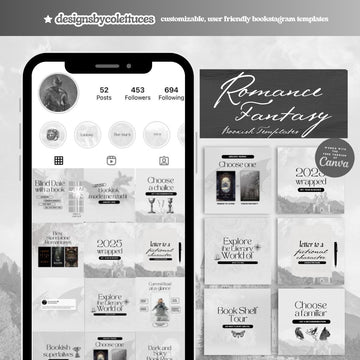 2025 Romance Fantasy Bookstagram Canva Templates – Cream & Gray Instagram Kit for Book Lovers