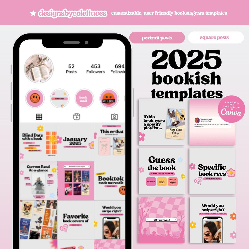 2025 Romance General Fiction Genre Canva Bookstagram Templates, DesignsbyColettuces