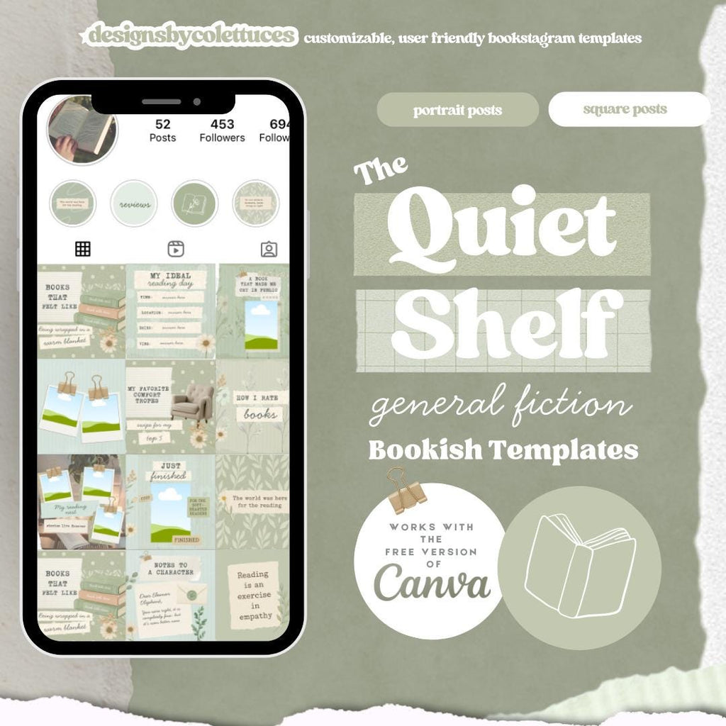 The Quiet Shelf Bookstagram Templates – Soft Neutral Canva Bundle for Instagram Posts & Stories